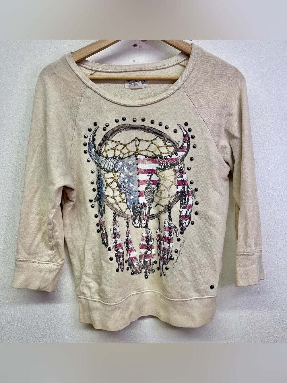 Denim & Supply Ralph Lauren‎ Sweatshirt Womens M Dream Catcher Studded Cream